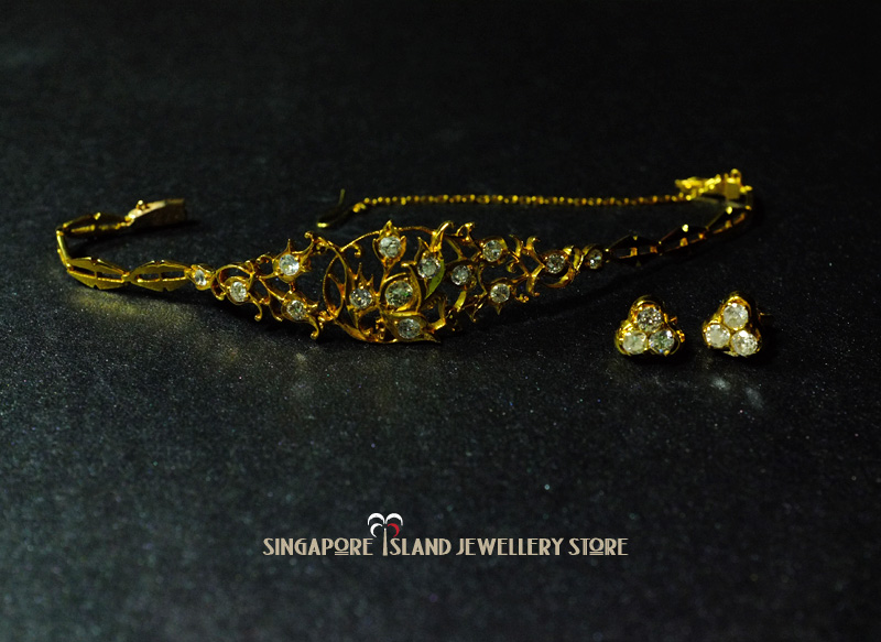 Clover Diamond Earrings, Vintage Peranakan Jewellery Singapore Island
