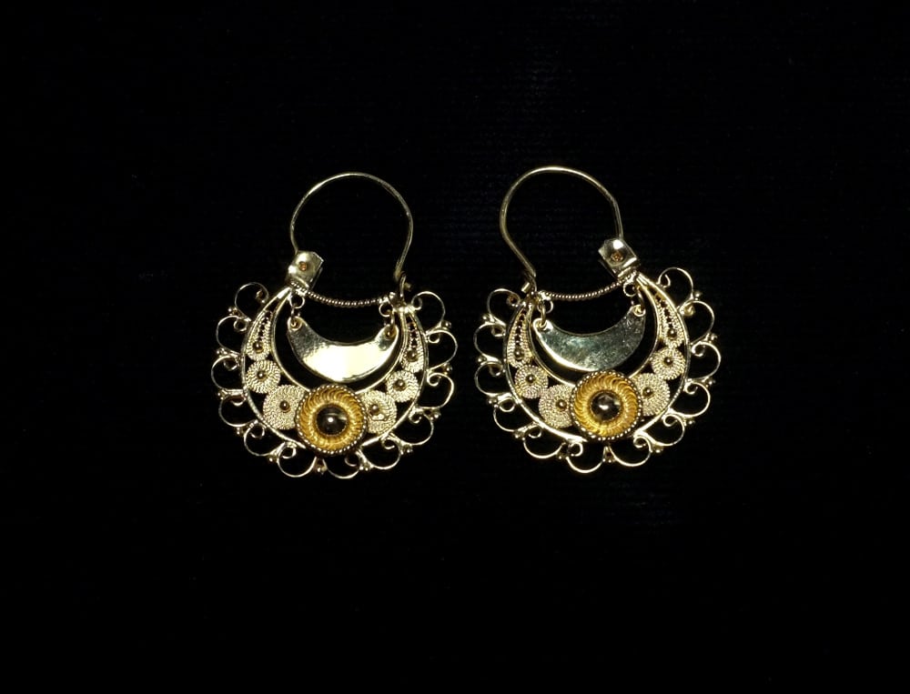 Antique Gold Filigree Earrings, Mexican Singapore Island Jewellery Store