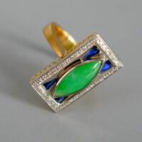 SIJS, bespoke gemstone jewellery singapore, art deco singapore, art deco statement ring, art deco pinky ring, art deco pinky ring, pinky ring Singapore, art deco jade and diamond ring, art deco jade ring, jade engagement ring singapore