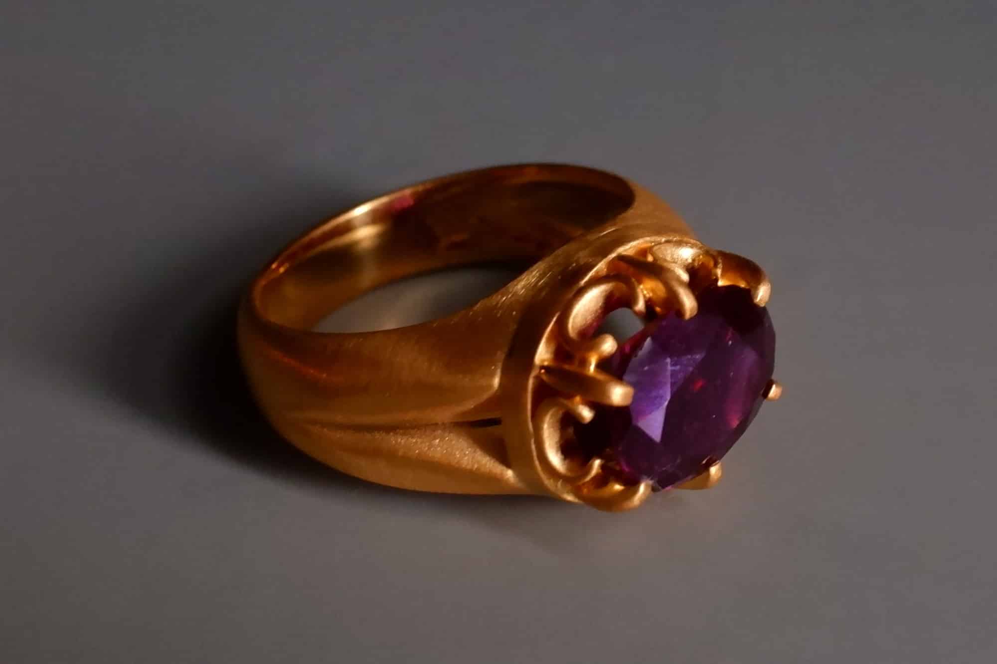 Cusped Ring, renaissance sapphire ring, baroque sapphire ring, historical gold jewelry, purple sapphire mens ring, SIJS