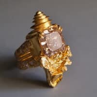 gold crystal specimen, crystalline gold nugget, gold crystal diamond ring, unique fancy diamond ring design, conch shell jewelry, fancy diamond ring design, gold diamond stone rings, statement rings design, bespoke ring singapore, bespoke jewellery singapore, SIJS