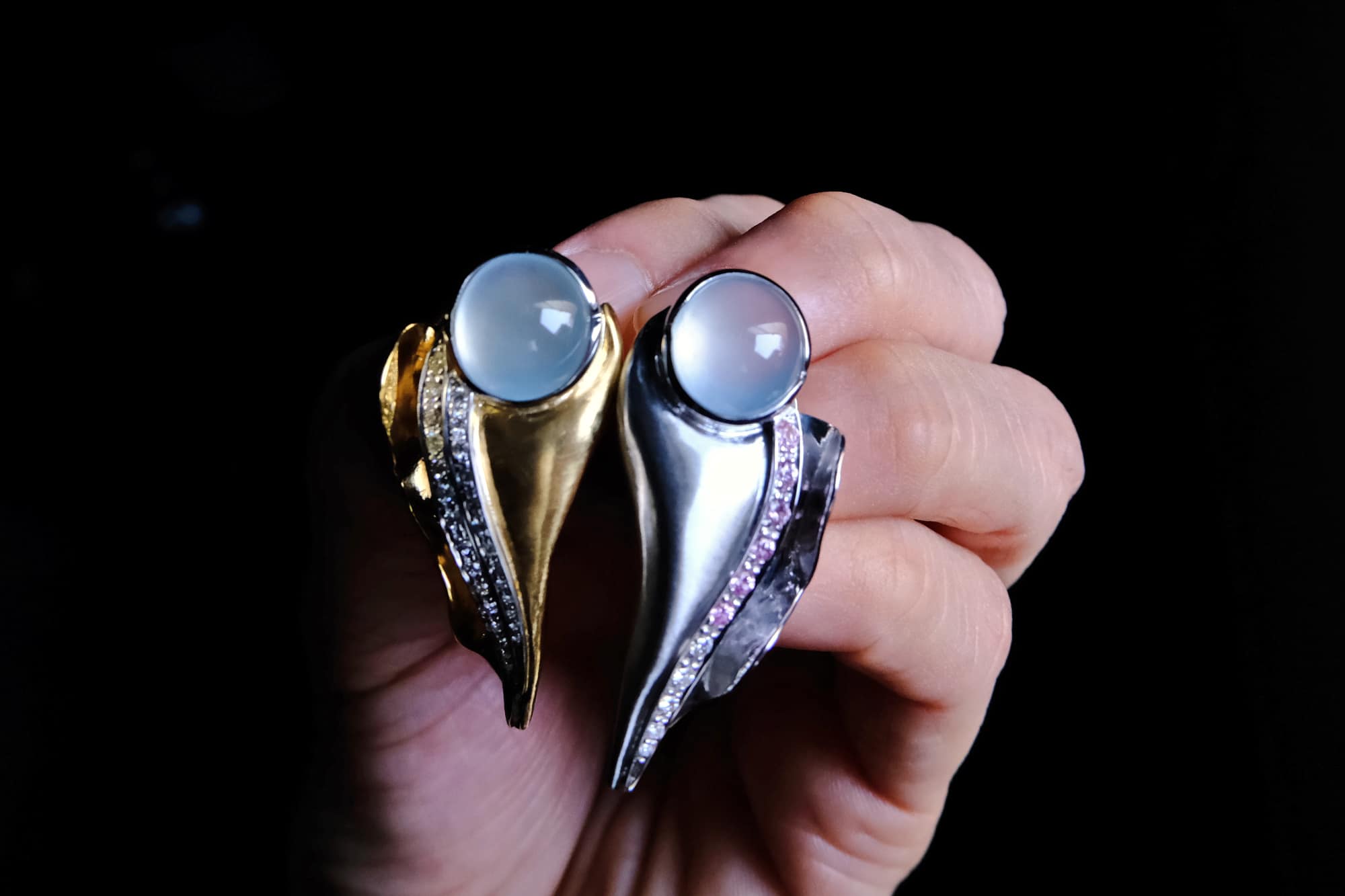 white jade earrings, modern jade earrings, david lynch jewelry, bespoke jewellery singapore, long jade earrings, avant garde earrings, customised earrings singapore. SIJS, jade earrings singapore