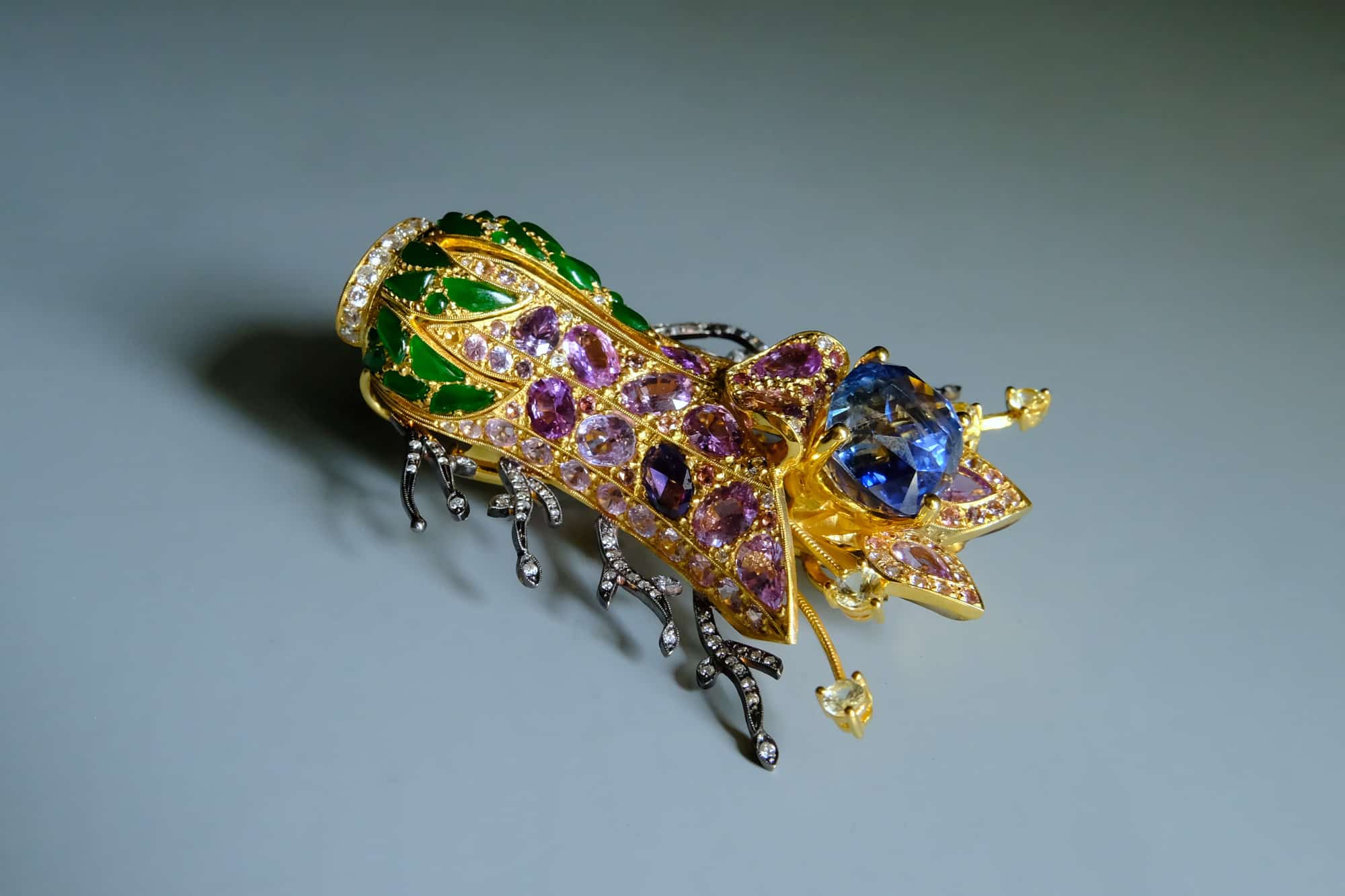 Art Nouveau Pendant Brooch, bespoke brooches, bespoke jewelry singapore, large sapphire brooch pin, art nouveau flower brooch, art nouveau pendant brooch, unusual flower jewellery, SIJS, big sapphire brooch