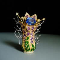 Art Nouveau Pendant Brooch, bespoke brooches, bespoke jewelry singapore, large sapphire brooch pin, art nouveau flower brooch, art nouveau pendant brooch, unusual flower jewellery, SIJS, big sapphire brooch