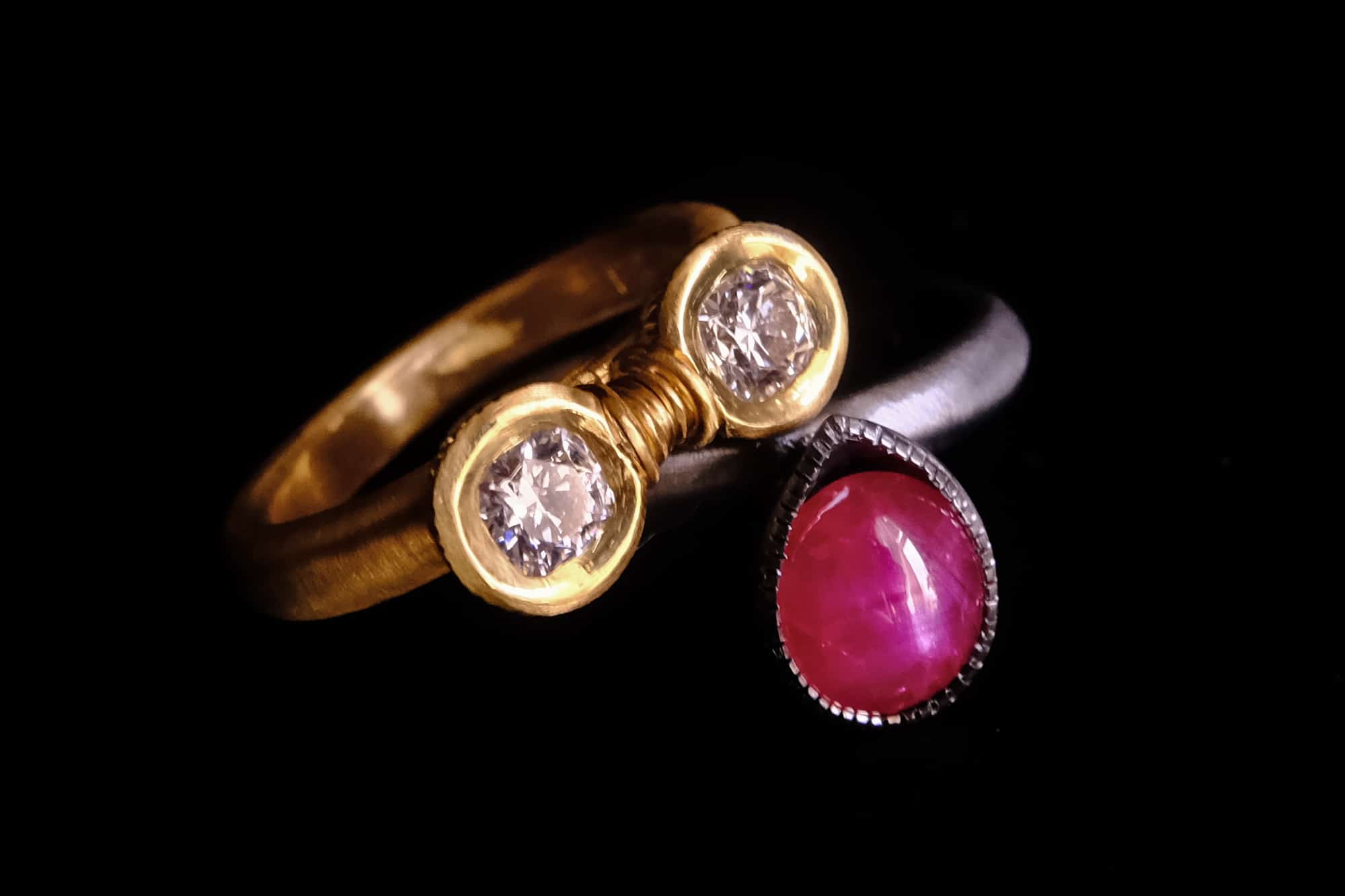 Double Stacked Ring, pair rings gold, ruby diamond rings for men, pair jewelry for couples, stackable diamond rings gold, stackable rings for men, bespoke jewellery singapore, ruby ring singapore, SIJS