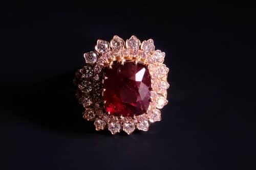 ruby diamond ring, ruby and diamond double halo ring, cushion ruby ring, ruby engagement ring singapore, nizam ring, ruby diamond ring for sale, 22k gold ruby ring, ruby ring singapore, ruby engagement rings for women, SIJS