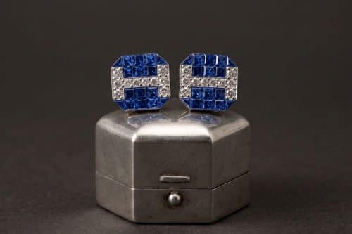 Art Deco Sapphire Earrings, sapphire earrings singapore, blue sapphire earrings with diamonds, royal blue sapphire earrings, unique jewellery singapore, custom earrings singapore, custom fine jewelry singapore, bespoke jewellery singapore, unique handmade jewelry business names, SIJS