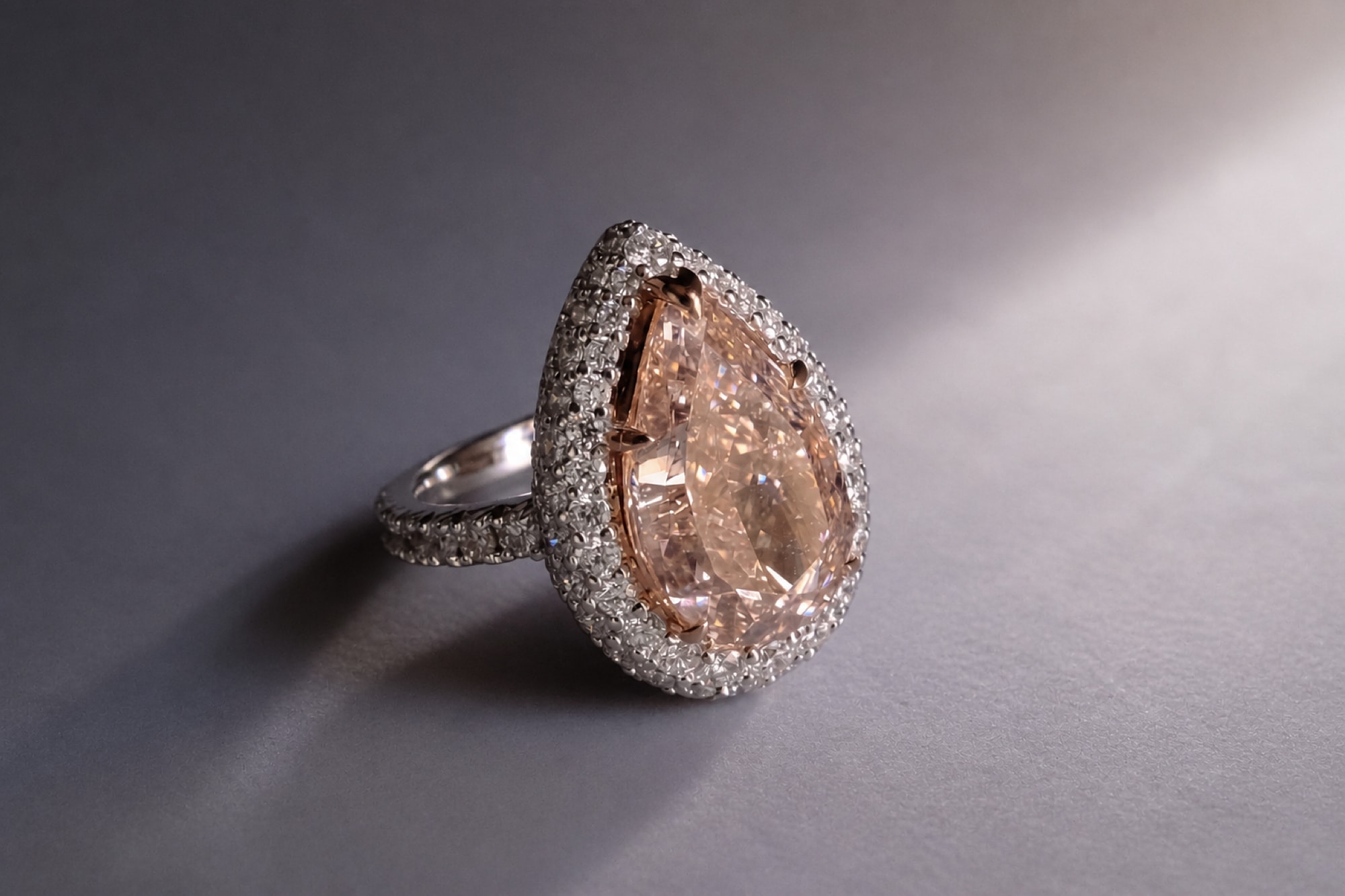 Pear Diamond Ring, Pear Diamond Halo Ring, large pear diamond ring, pear shaped diamond ring, bespoke diamond ring singapore, custom fine jewelry singapore, bespoke jewellery singapore, SIJS