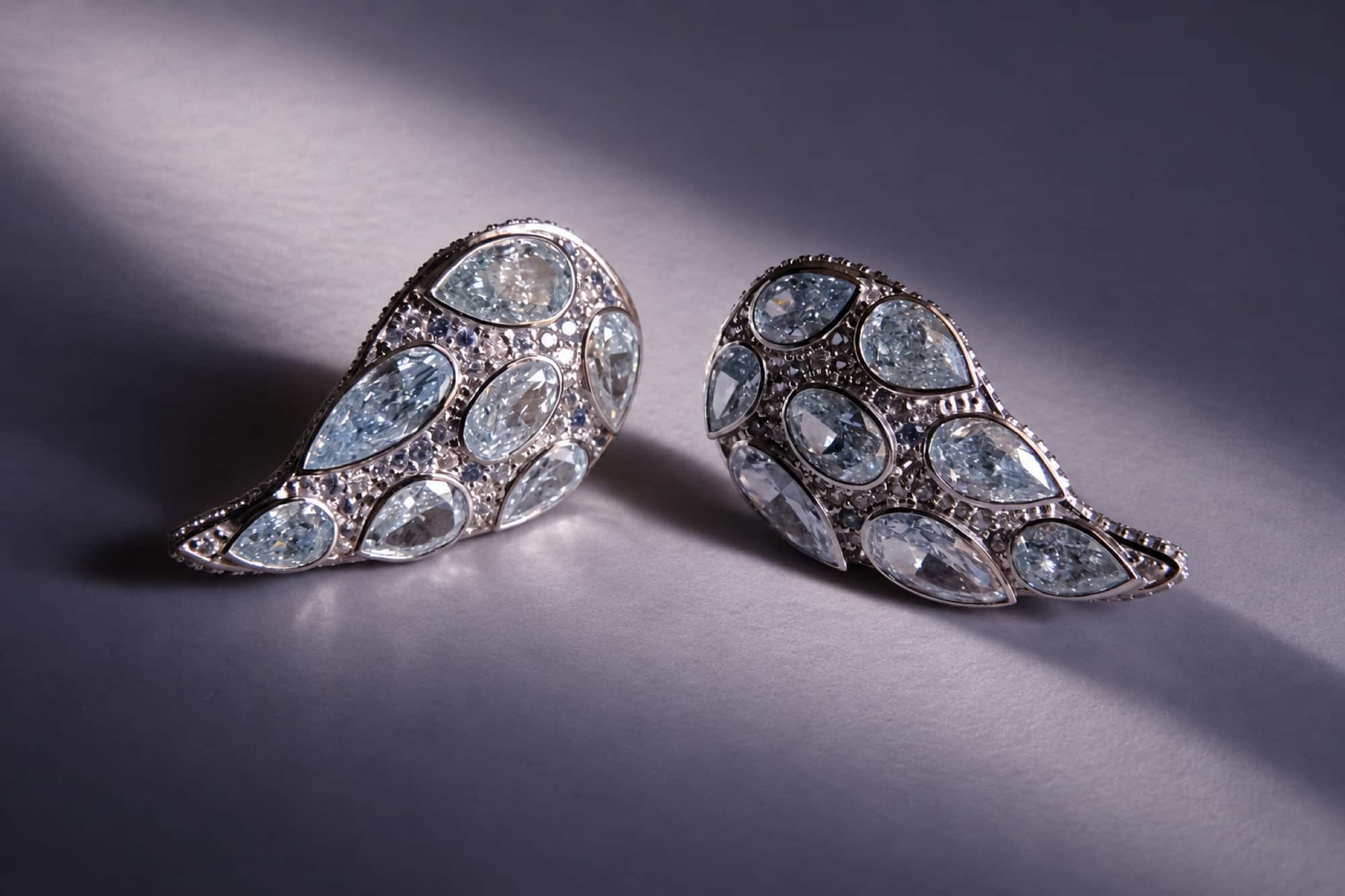 blue diamond earrings, light blue diamond earrings, fancy diamond earrings, diamond earrings singapore, natural fancy colored diamonds for sale, bespoke jewellery singapore, custom fine jewelry singapore, SIJS, Gem Gardener